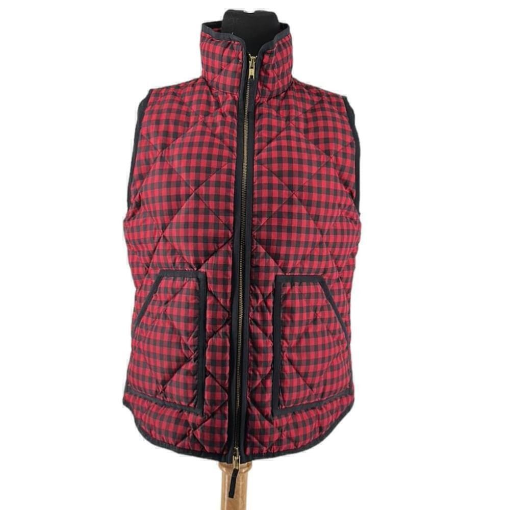 J.Crew quilted vest down fil buffalo plaid cottage mountain outdoors sz sm